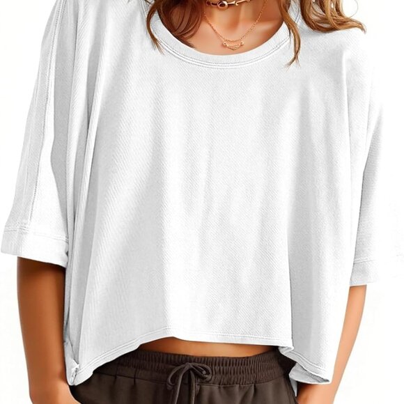 Womens Oversized Cropped T-Shirt Summer Casual Short Sleeve Tee